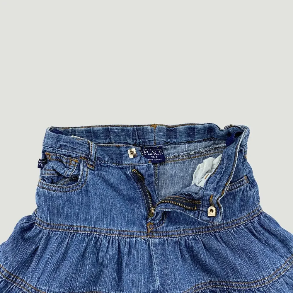 Girls The Children’s Place Tiered Denim Skirt Y2K Ruffle Jean 6X/7
